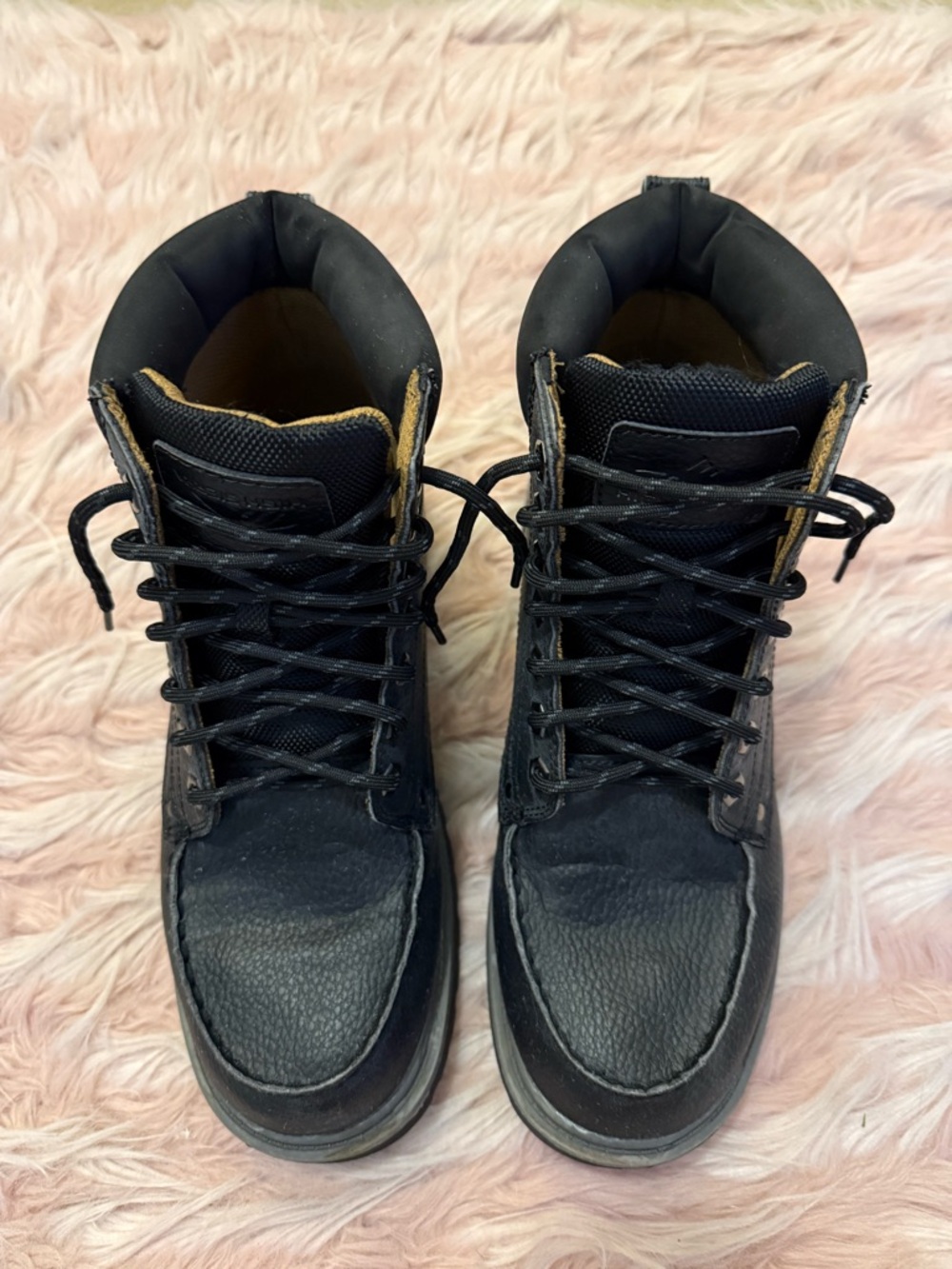 High Sierra Men's Black Lace-Up Work Boots with Tan Trim